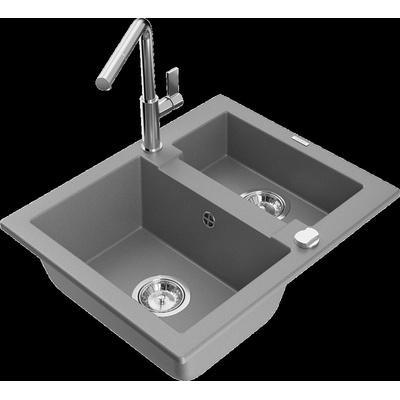 Carlos гранитна мивка с 1, 5 камери с кухненски смесител Flora, сив - 6518-71-670401-00 (6518-71-670401-00)