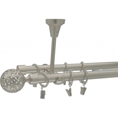Kovovégarnýže Stropní garnýž Huglo elegance 19 mm matný nikl Dvouřadá 120 cm Kroužky s žabkou