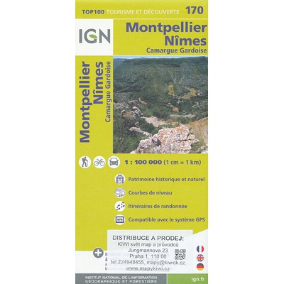 mapa Montpellier, Nimes, Camargue Gardoise 1:100 t.