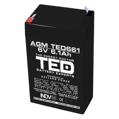 Ted electric Оловна Батерия TED ELECTRIC, 6V, 6.1Ah, 70/ 47/ 100 mm, AGM (TED-6V-4.5-AGM)