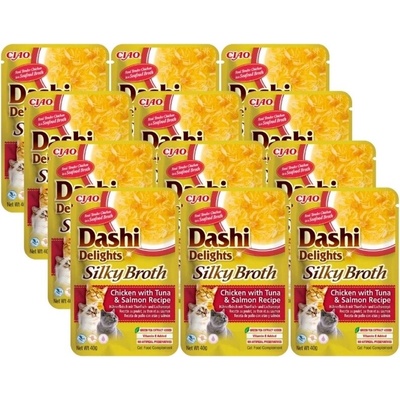 Dashi Delights Silky Broth s kuřecím masem tuňákem a lososem 12 x 40 g