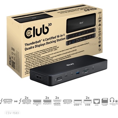 Club 3D Докинг станция за преносими компютри Club 3D - CSV-1583 (140W, 2xThunderbolt 4, 3xDP, 2xHDMI, USB-C, 3xUSB-A, SD, TF, RJ45, 3, 5 Jack, DC) (CSV-1583)