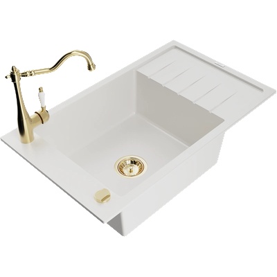 Mexen Elias гранитна мивка с 1 отделение и отцедник и кухненски смесител Carla, бял - 6511-20-670700-50 (6511-20-670700-50)