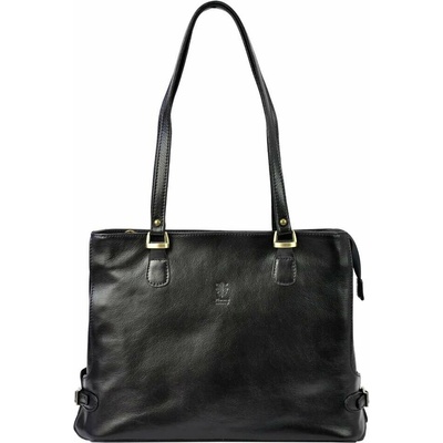 Veľká čierna kožená kabelka Florence 14 Shopperbag so zlatým kovaním