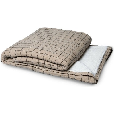 HKLIVING Béžový károvaný pléd s kožúškom Sherpa 130x170