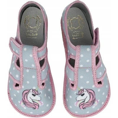 Raweks barefoot papuče Zuzia pre dievčatá motív jednorožca papučky