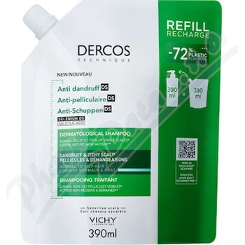 VICHY DERCOS ANTIDANDRUFF DS GREASY REFILL šampón proti mastným lupinám 390 ml