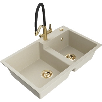 Mexen Tomas двукамерна гранитна мивка с кухненски смесител Duo, бежов - 6516-69-671701-57-G (6516-69-671701-57-G)
