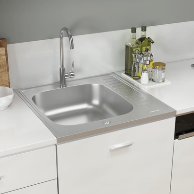 VidaXL Kuchyňský dřez s odtokem stříbrný 600x600x155 mm nerezová ocel
