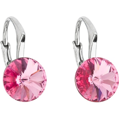 Pavona Stříbrné náušnice visací s krystaly Swarovski růžové kulaté 31229.3