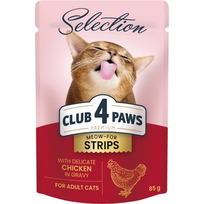 CLUB 4 PAWS Premium Plus prúžky s kuracim mäsom v omačke 85 g