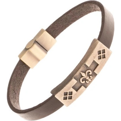 Šperky eshop hnědý kožený patinovaná známka mosazná Fleur de lis Y17.05