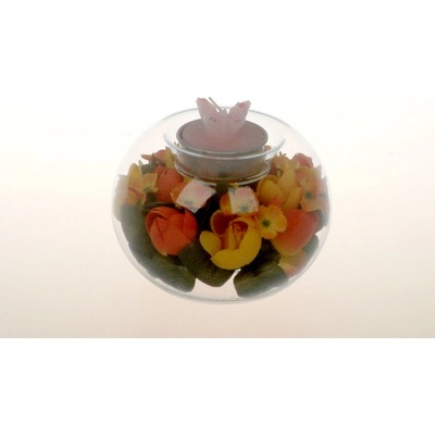 DT GLASS Kulatý svícen s krokusy
