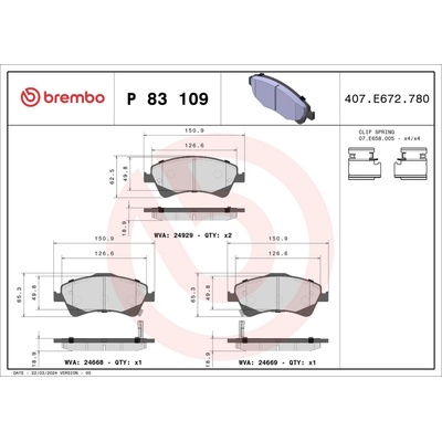 Sada brzdových destiček, kotoučová brzda BREMBO P 83 109