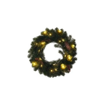 Solight LED vianočný veniec, priemer 40 cm, 15LED, 3x AA, IP44, časovač, Teplá biela
