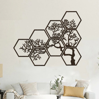 dřevo života Dřevěný strom na zeď HEXAGON Zvolte barvu dekoru: Wenge, Rozměry (cm): 80x64