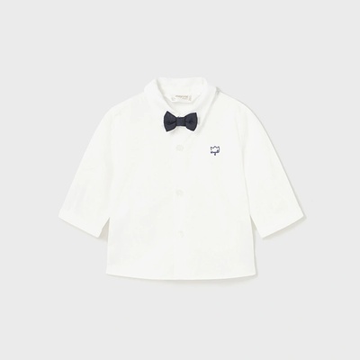 MAYORAL Риза с дълъг ръкав в мръсно бяло с тъмно синя папийонка за новородено момче Майорал