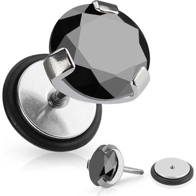 Šperky Eshop Falešný piercing do ucha z chirurgické oceli kulatý černý zirkon gumička S47.01