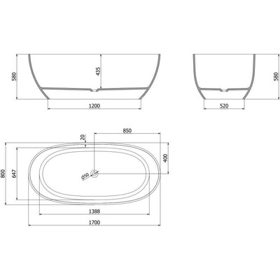 Mexen Pure 170 x 80 cm 58071708010