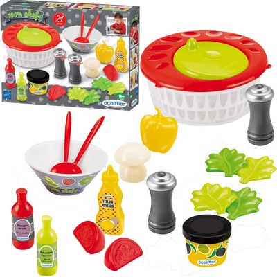 Écoiffier 100% Chef salátový bar s miskou sušičkou pepřem a 21 doplňky