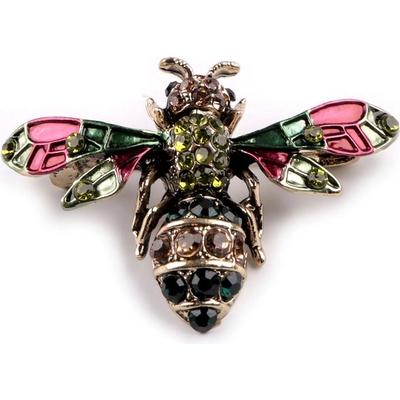 Stoklasa brož s broušenými kamínky včela 1 zelená sv.