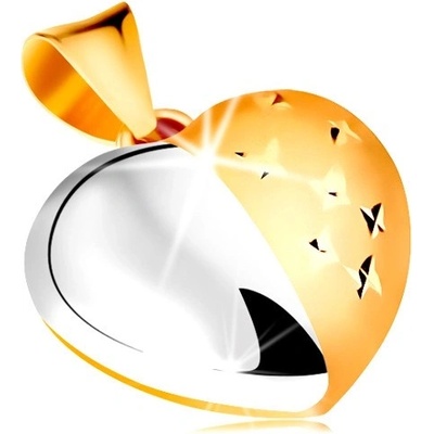 Šperky Eshop Přívěsek ve zlatě dvoubarevné srdíčko s rýhou uprostřed a se zářezy S3GG195.05