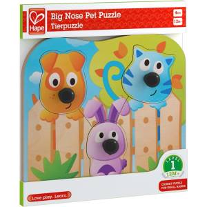 Hape Бебешки дървен пъзел Hape - Животни, 4 части (H1309)