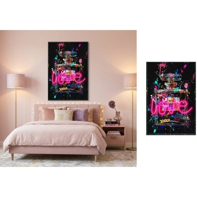 Street art LED obraz Pop Art parfém s nápisom LOVE – 63 × 93 cm