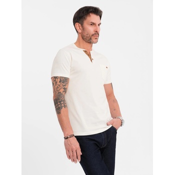 Ombre Clothing Мъжка тениска с копчета и велурен ръб - бяла Ombre Clothing | Byal | МЪЖЕ | S