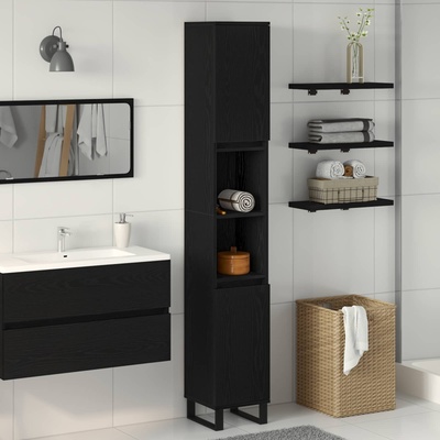 vidaXL Шкаф за баня Черния дъб 30 x 30 x 190 см Инженерна дървесина (862883)