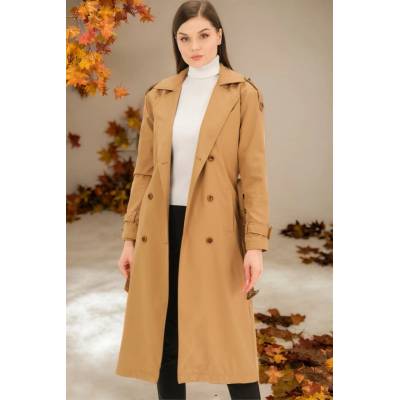 Dewberry Z6737 WOMEN'S TRENCH COAT-DARK CAMEL horčicová