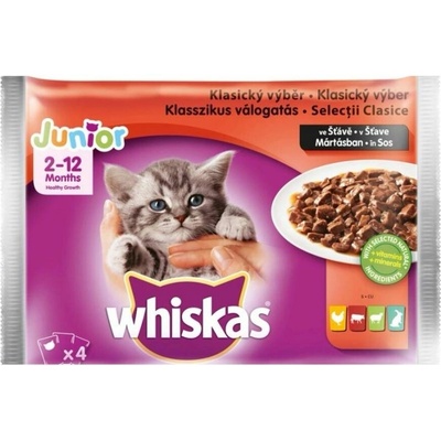 Whiskas Cat Junior Mäsový výber kura&hovädzie&jahňa&králik v šťave 4 x 85 g