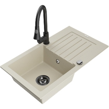 Mexen Pablo еднокоморна гранитна мивка с дренаж и кухненски смесител Elia, бежов - 6510-69-670101-70 (6510-69-670101-70)