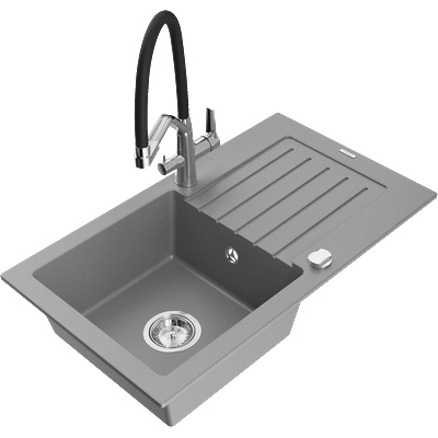 Mexen Pablo гранитна мивка с една камера и отцедник и кухненска батерия Duo, сива - 6510-71-671701-07 (6510-71-671701-07)