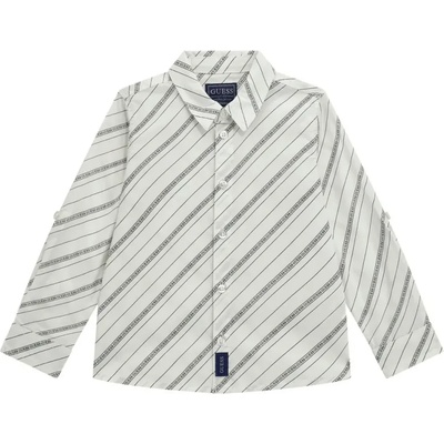GUESS Бяла риза с дълъг ръкав с райета и надписи за мини момче Guess