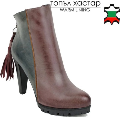 Български обувки Дамски боти елегантни в черно и синьо с цип на петата