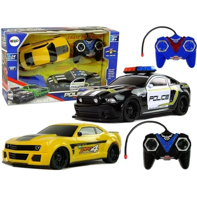 R/C sada autíček pro policejní honičku – policejní vůz a žluté sportovní auto se 2 ovladači