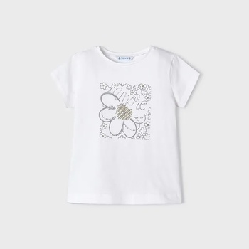 MAYORAL Тениска с къс ръкав basic за момиче с цветя и камъни в бяло Майорал
