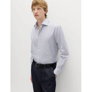 Marks & Spencer Риза тесен крой с текстура, от луксозен памук, лесно глаждане Marks & Spencer морско синьо Marks & Spencer | Sin | МЪЖЕ | 14.5
