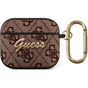 GUESS Предпазители Guess Airpods 3 4G Script PU Hard Case, за Apple AirPods 3, кожен, с карабинер, кафяв (GUA34GSMW)