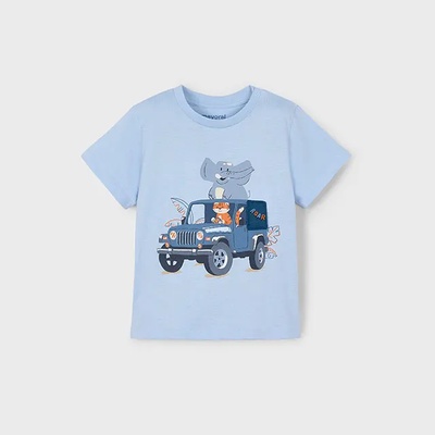 MAYORAL Тениска къс ръкав кола с животни в небесносин цвят за мини момче Майорал