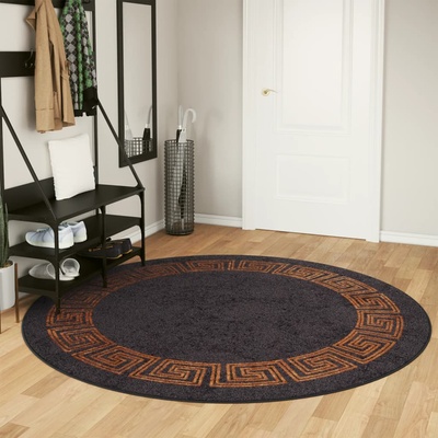 vidaXL Перящ се килим, черно и златисто, Ø 200 см, противоплъзгащ (136630)