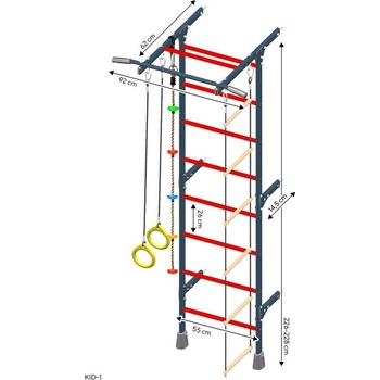 RESTPRO Шведска стена за детска гимнастика, метална, с аксесоари, сива (kid-1-grey)