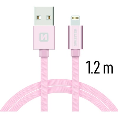 Swissten Nabíjecí a synchronizační kabel textile 0.2m / 1.2m / 2.0m růžový Délka: 1,2m