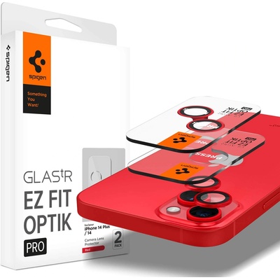 Spigen Optik Pro tR Ez Fit Lens Protector - 2 комплекта предпазни стъклени лещи за камерата на iPhone 14, iPhone 14 Plus (червен)