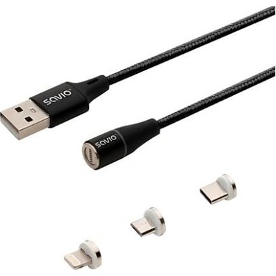 SAVIO Кабел за данни Savio 3 в 1, магнитен, Lightning/Type-C/Micro-USB, 1 метър, черен (CL-152) (CL-152)