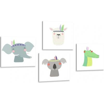 Set obrazů zvířátka s indiánským pírkem - 4x 60x60