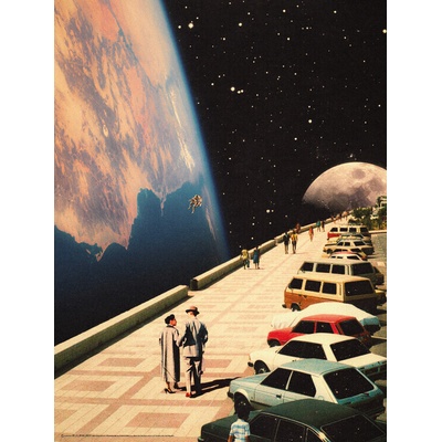 Plagát, Obraz - Space Promenade - Retro-Futuristic Collage Art, 45 × 60 cm