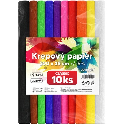 Krepový papier JUNIOR - sada 10 ks, 25x200 cm