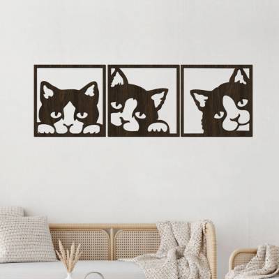 dřevo života 3 dílný dřevěný obraz koček Zvolte rozměr šxv (cm): 120x40, Zvolte barvu dekoru: Wenge